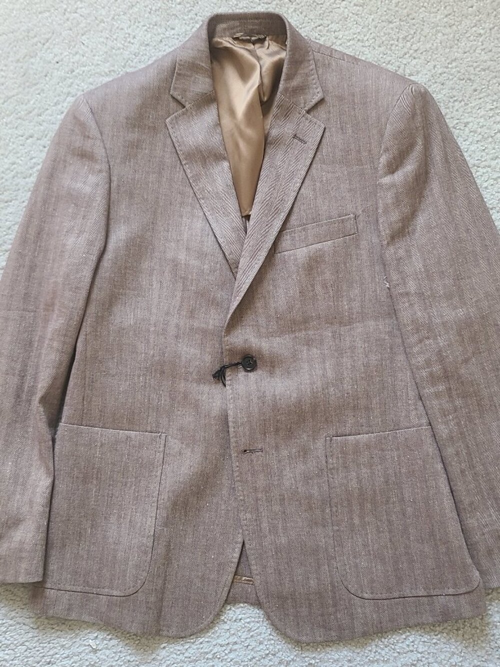 NWT Men's Billy Reid Linen Cotton Tan Herringbone Sport Coat Blazer - Sized 42R